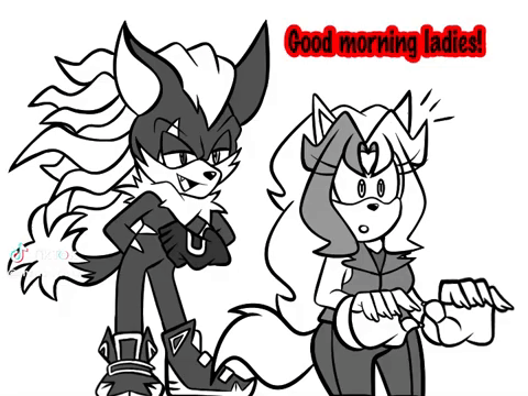 A Black And White Drawing Of Shadow The Hedgehog And A Woman With The Words Good Morning Ladies Written Above Them GIF