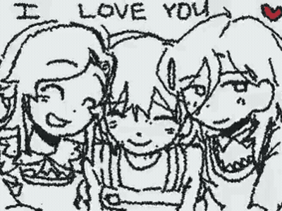 A Black And White Drawing Of Three Girls With The Words I Love You Written On The Bottom GIF