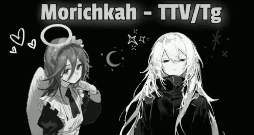 A Black And White Drawing Of Two Anime Girls , One Of Whom Is Wearing A Maid Outfit . GIF