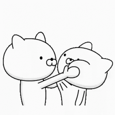 A Black And White Drawing Of Two Cartoon Cats Standing Next To Each Other On A White Background . GIF