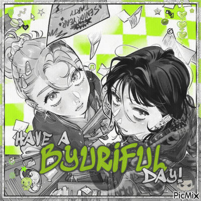 A Black And White Drawing Of Two Girls With The Words Have A Bulliful Day On The Bottom GIF