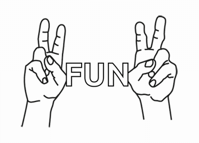 A Black And White Drawing Of Two Hands Holding Up The Word Fun GIF