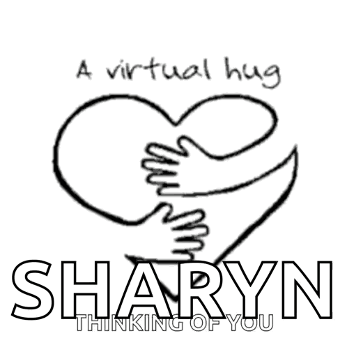 A Black And White Drawing Of Two Hands Hugging A Heart With The Name Sharyn Written Below It GIF