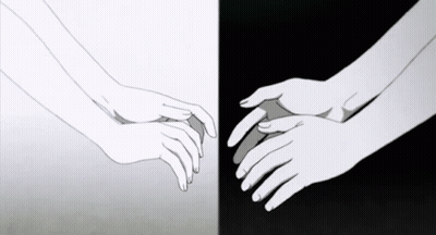 A Black And White Drawing Of Two Hands Reaching Out To Each Other GIF