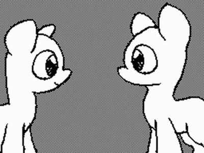 A Black And White Drawing Of Two Ponies Standing Next To Each Other Looking At Each Other . GIF