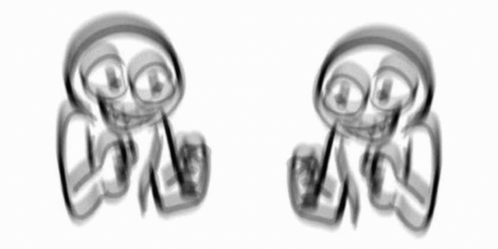 A Black And White Drawing Of Two Skeletons With Headphones On A White Background . GIF