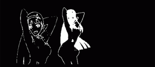 A Black And White Drawing Of Two Women Standing Next To Each Other GIF