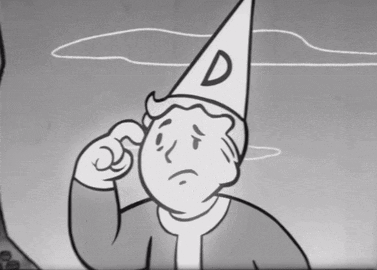 A Black And White Drawing Of Vault Boy Wearing A White Hat With The Letter D On It GIF