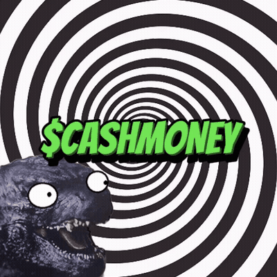 A Black And White Hypnotic Spiral With The Words Cashmoney In Green GIF