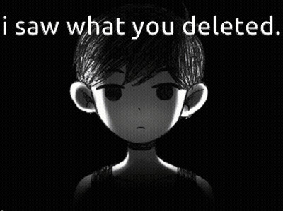 A Black And White Image Of A Boy With The Words " I Saw What You Deleted " Above Him GIF