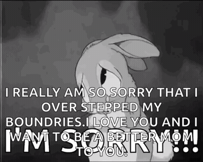 A Black And White Image Of A Bunny With The Words I Really Am So Sorry GIF