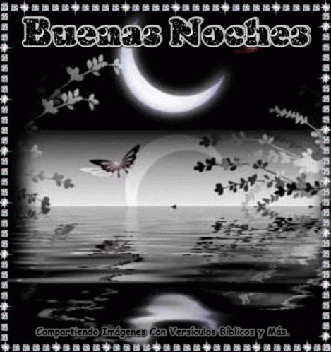 A Black And White Image Of A Butterfly And A Crescent Moon GIF