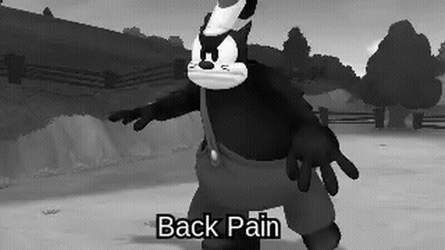 A Black And White Image Of A Cartoon Character With The Words Back Pain Written Below Him GIF
