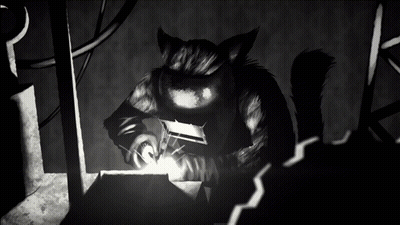 A Black And White Image Of A Cat Welding GIF
