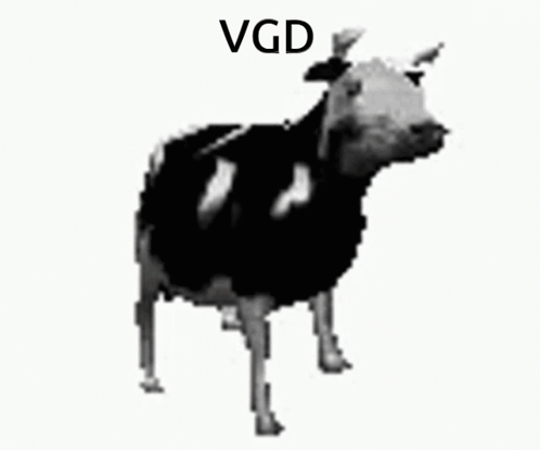 A Black And White Image Of A Cow With The Word Vgd Above It GIF