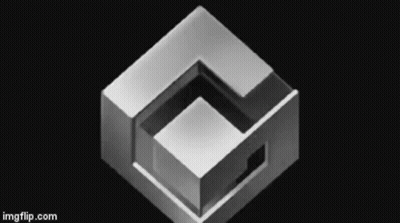 A Black And White Image Of A Cube With A Hole In It . GIF