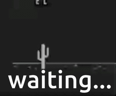 A Black And White Image Of A Dinosaur And A Cactus With The Words " Waiting " Below It GIF