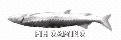 A Black And White Image Of A Fish With The Words Fih Gaming Underneath It GIF