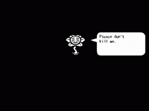A Black And White Image Of A Flower With A Speech Bubble That Says `` Please Don 'T Kill Me . '' GIF