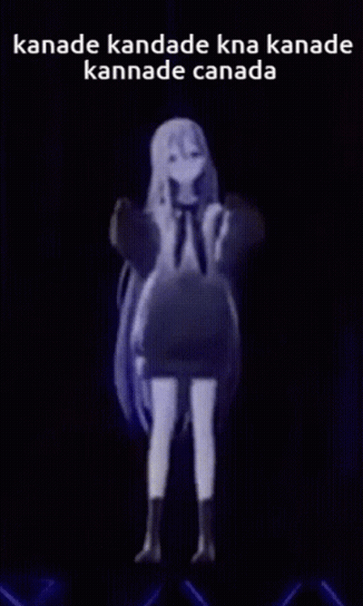 A Black And White Image Of A Girl With The Words Kanade Kanade Kna Kanade Kannade Canada GIF