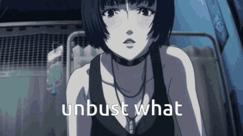 A Black And White Image Of A Girl With The Words " Unbust What " Written Below Her GIF