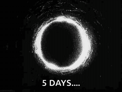 A Black And White Image Of A Glowing Circle With The Words `` 5 Days ... '' Below It . GIF