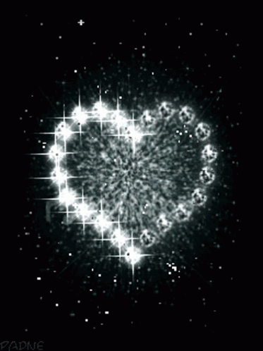 A Black And White Image Of A Heart Surrounded By Stars With The Name Padne At The Bottom GIF