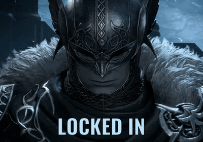 A Black And White Image Of A Knight With The Words " Locked In " Below Him GIF