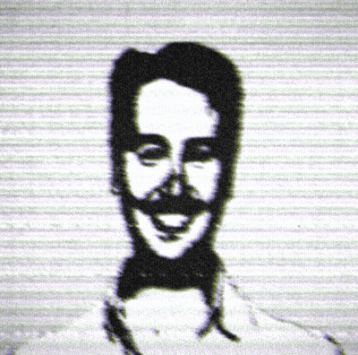 A Black And White Image Of A Man With A Mustache And Bow Tie GIF