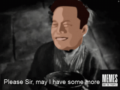 A Black And White Image Of A Man With The Caption " Please Sir May I Have Some More Memes For The People " GIF