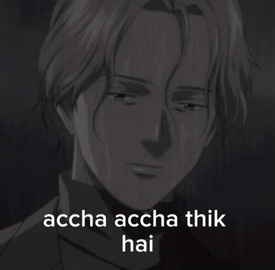 A Black And White Image Of A Man With The Words Accha Accha Thik Hai Written Below Him GIF