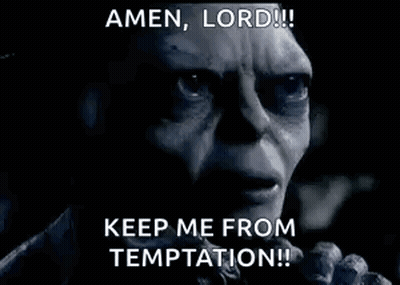 A Black And White Image Of A Man With The Words Amen Lord Keep Me From Temptation GIF