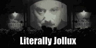 A Black And White Image Of A Man With The Words Literally Jollux Written Below Him GIF