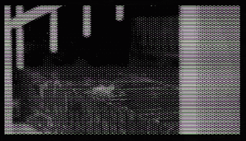 A Black And White Image Of A Person 'S Face With A Purple And White Pattern GIF
