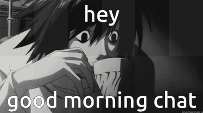 A Black And White Image Of A Person With The Words Hey Good Morning Chat Below Them GIF