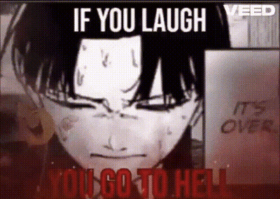 A Black And White Image Of A Person With The Words `` If You Laugh , You Go To Hell '' . GIF