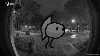 A Black And White Image Of A Ring Doorbell With A Pixelated Face GIF