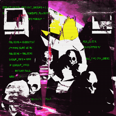 A Black And White Image Of A Skull With A Yellow Hat GIF
