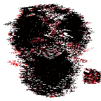 A Black And White Image Of A Skull With Red Spots Sticker