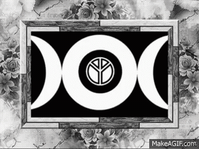 A Black And White Image Of A Triple Goddess Symbol With Roses In The Background GIF