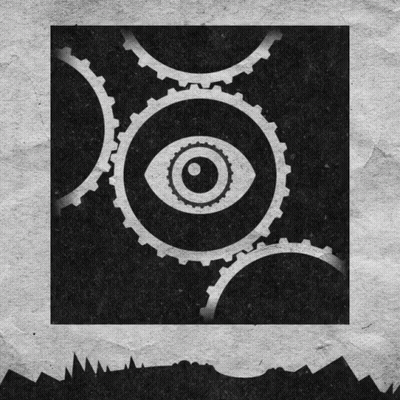 A Black And White Image Of Gears With An Eye In The Middle GIF