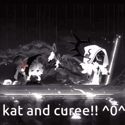 A Black And White Image With Kat And Curee Written In White GIF