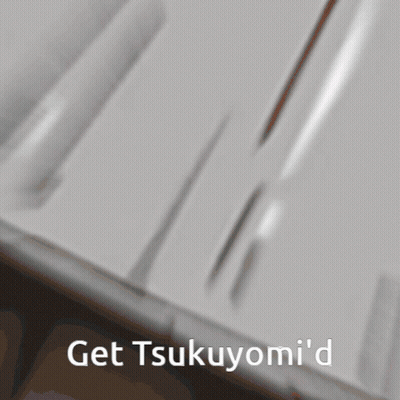 A Black And White Image With The Words Get Tsukuyomi 'D On The Bottom GIF
