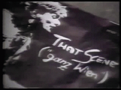 A Black And White Image With The Words That Scene Ganz Wien Written On It GIF