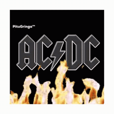 A Black And White Logo For Ac Dc With Flames In The Background GIF