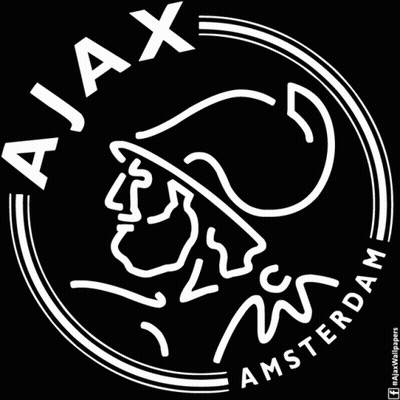 A Black And White Logo For Ajax Amsterdam With A Lion In The Center GIF