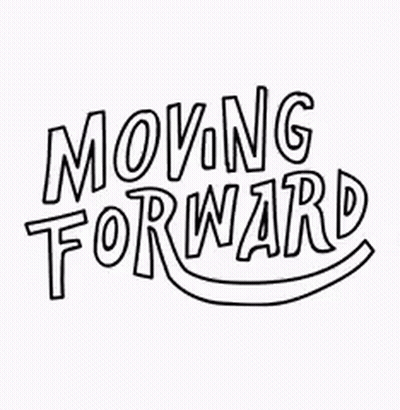 A Black And White Logo For Moving For War With An Arrow Pointing Right . GIF