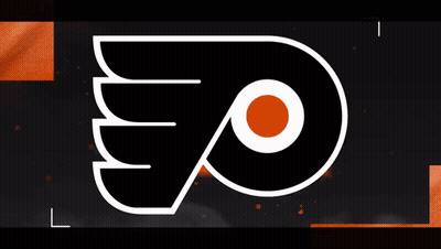 A Black And White Logo On An Orange Background GIF