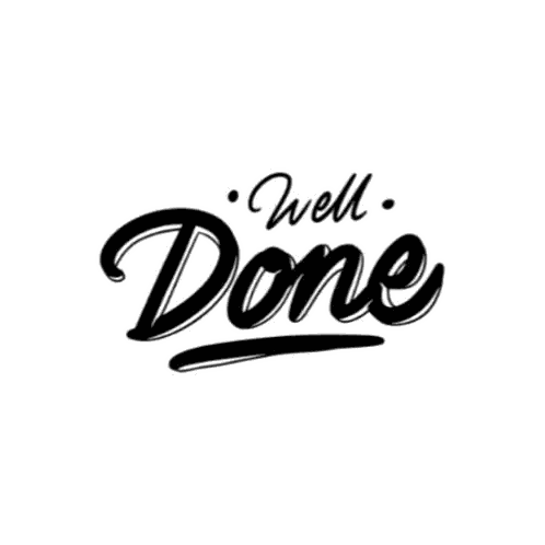 A Black And White Logo That Says Well Done On A White Background Sticker