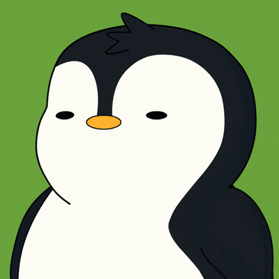 A Black And White Penguin With A Yellow Beak Is Standing On A Green Background GIF